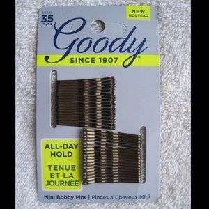 35 Goody All Day Hold Mini Bobby Slide Hair Pins Brown Metal Bobbies Pin ~1.25"